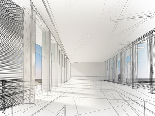 sketch design of interior hall  3d rendering