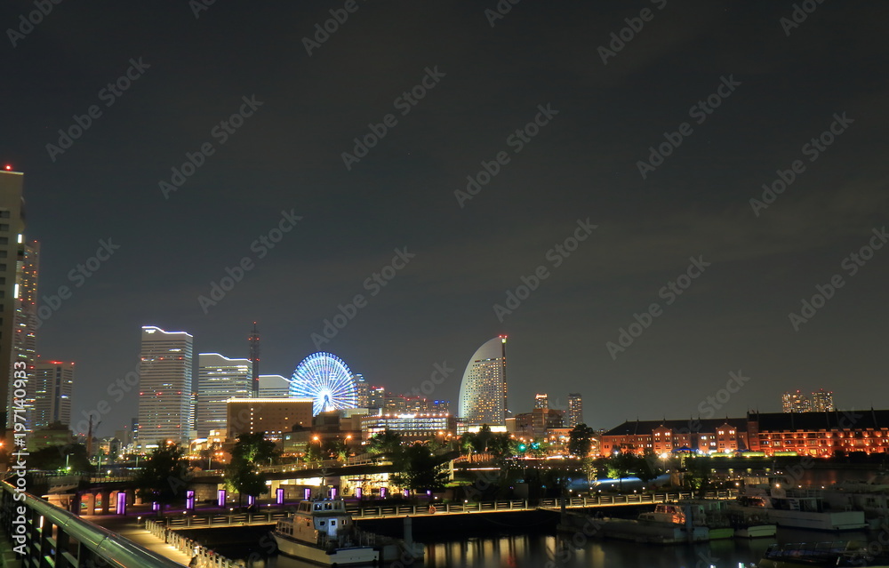 Yokohama downtown night cityscape Japan