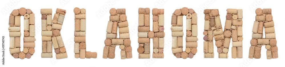 State Oklahoma  of USA made of wine corks Isolated on white background