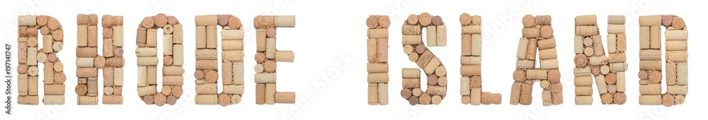 State Rhode Island of USA made of wine corks Isolated on white background