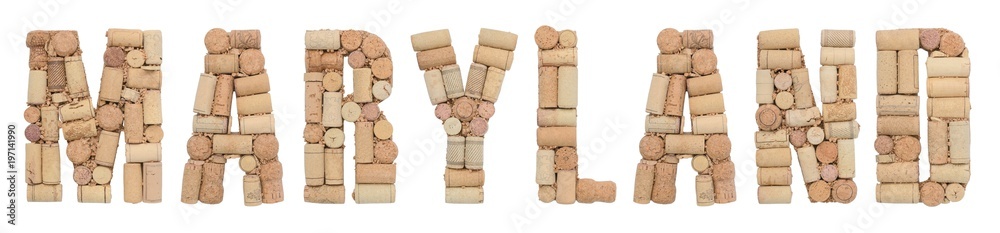 State Maryland  of USA made of wine corks Isolated on white background