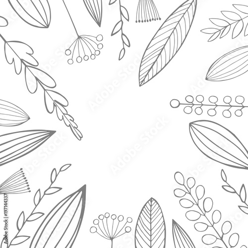 Vector floral background with hand-drawn leaves and flowers