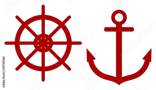 Anchors and steering wheel / ship wheel rudder. Vector illustration