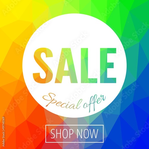 Sale banner template with low poly vector background. Special offers and discounts promotion