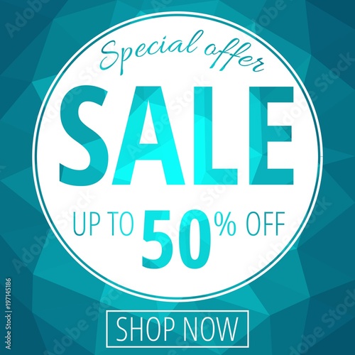Sale banner template with low poly vector background. Special offers and discounts promotion