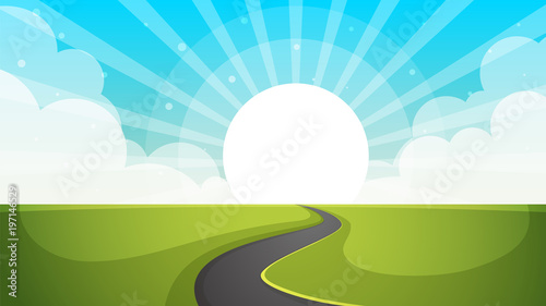 Road illustration. Cartoon paper landscape. Vector eps 10