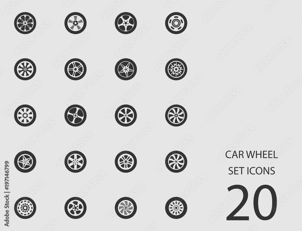 Car wheel set of flat icons. Vector illustration Car wheel set of flat icons. Vector illustration
