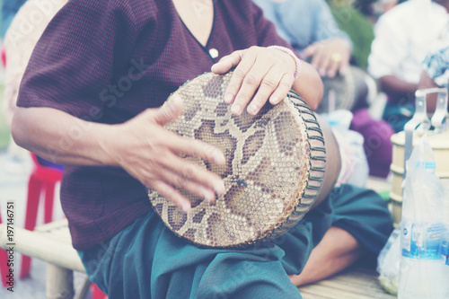 Folk drum made from snake skin