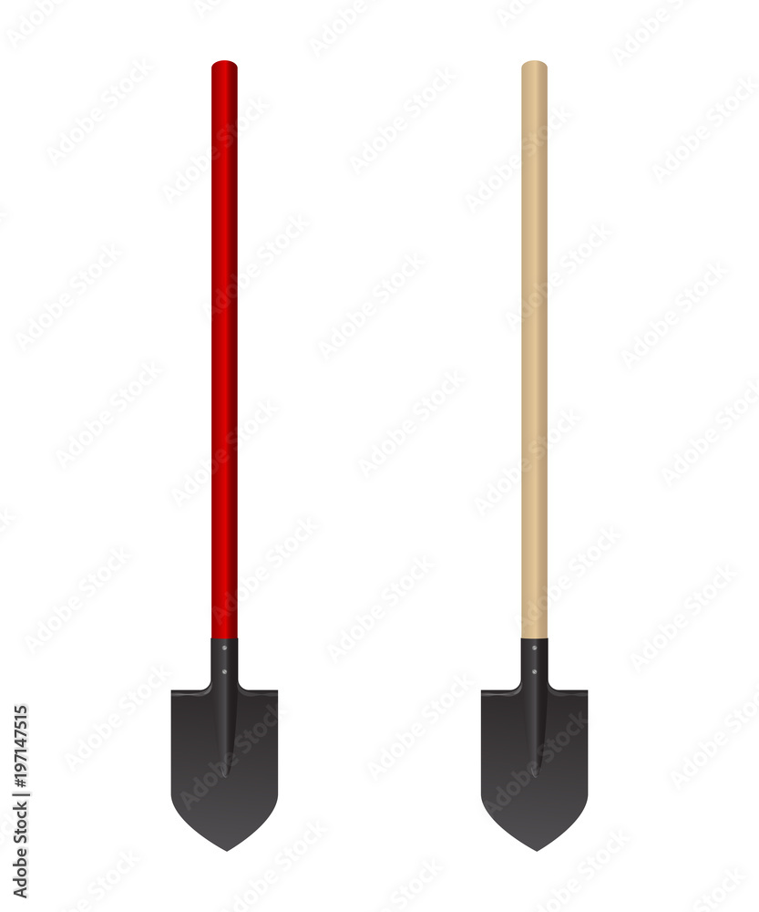 Set of photorealistic shovel on a white background. Vector illustration. Fire fighting tools.