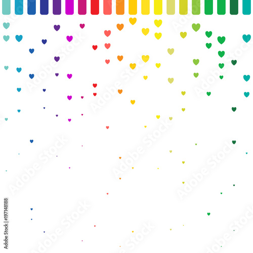 hearts are dropping from colorful tubes. rainbow color concept and seamless pattern. copy space design. vector illustration.