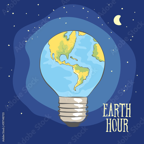 Earth hour / Vector illustration, banner, planet Earth in the form of a lamp