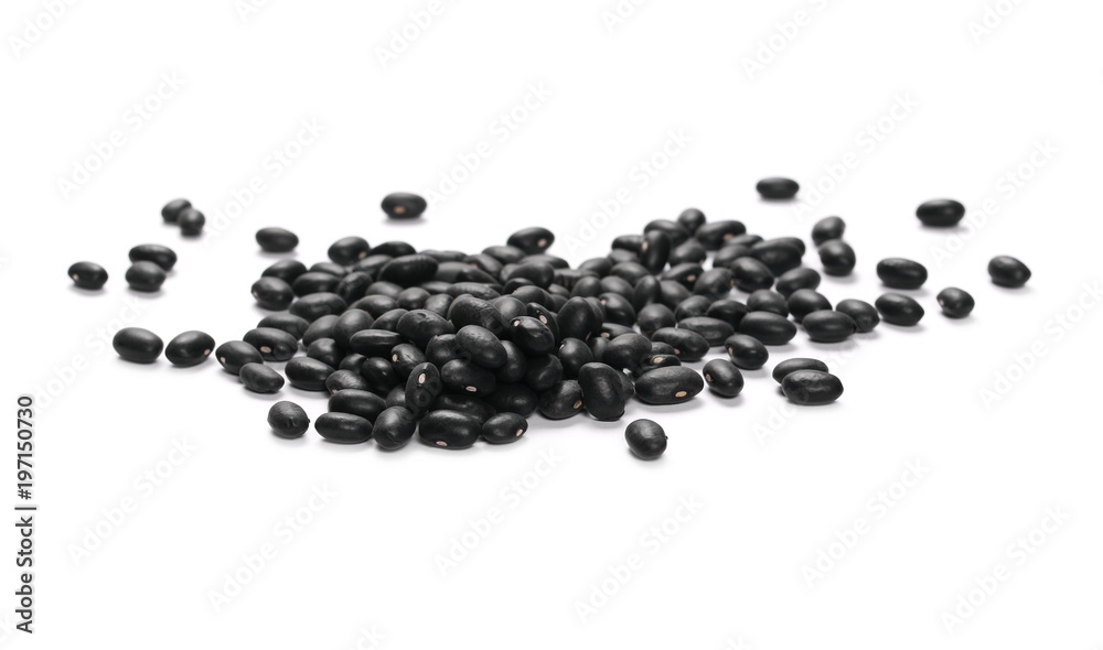 Pile organic black beans, isolated on white background Pile organic black beans, isolated on white background