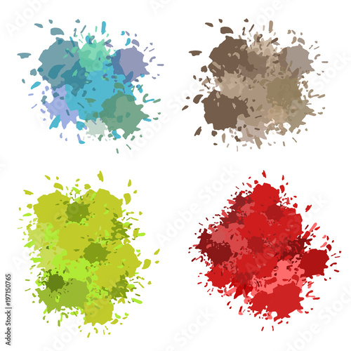 Vector set of colorful ink splashes, ink blots. Splatter collection.