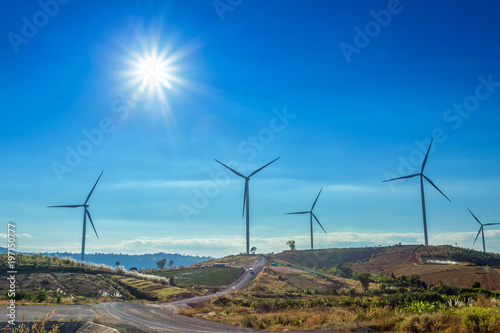 Wind turbines in the khao kho park, Thailand.