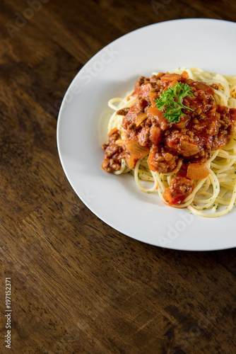 Italian spaghetti with bolognese meat sauce