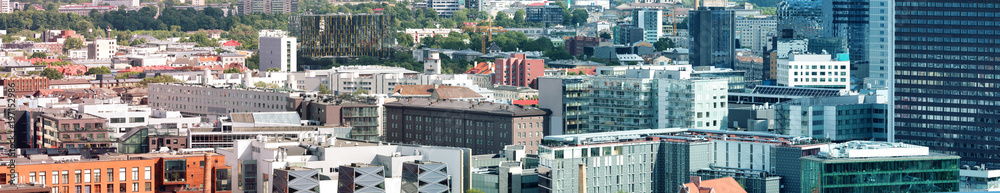 View to the high buildings in the center of estonian capital. Aerial view to the city