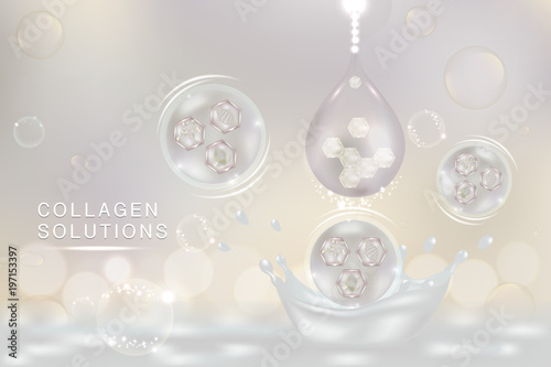 White Collagen Serum drop, cosmetic advertising background ready to use, luxury skin care ad, Illustration vector.