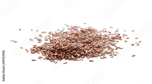 Flax seed, linseed pile isolated on white background