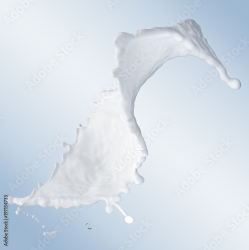milk or chocolate milk splash element,yogurt  white liquid 3d illustration include clipping path isolated on blue background
