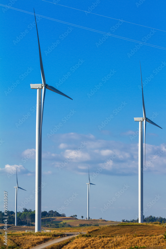 Wind turbines in the khao kho park, Thailand.