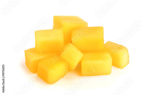 cube of Mango fruit isolated on white background close-up