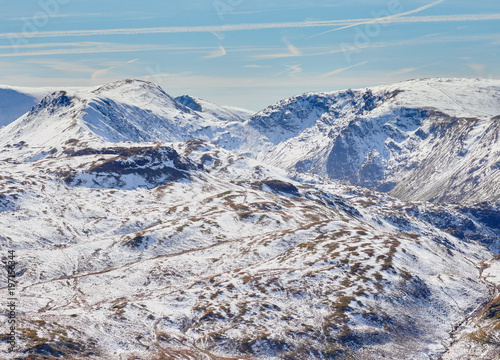Snow covered mountains of Stony Cove   High Street in the Lake District  England  UK.