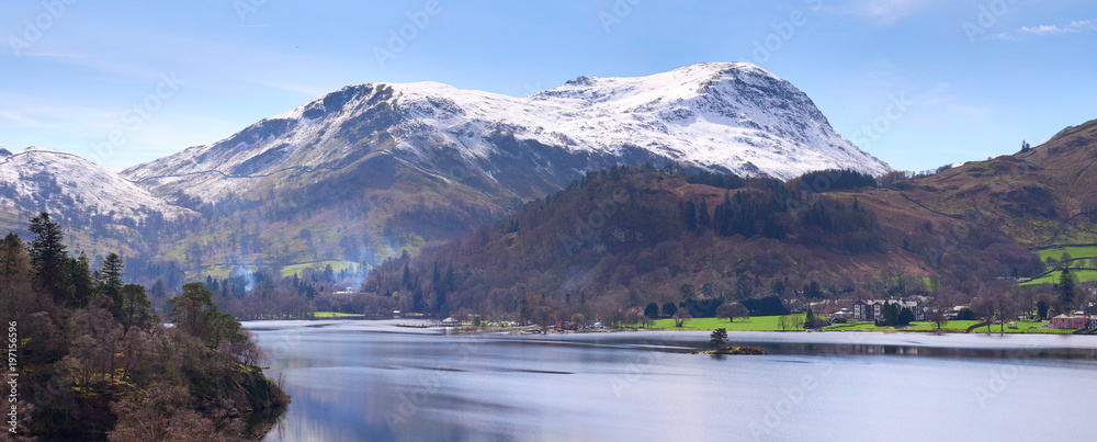 Snow covered mountains of Fairfield and St Sunday Crag in the Lake District, England, UK.