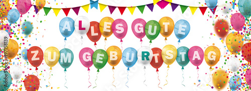 Alles Gute Zum Geburtstag Banner mit Luftballons und Girlanden