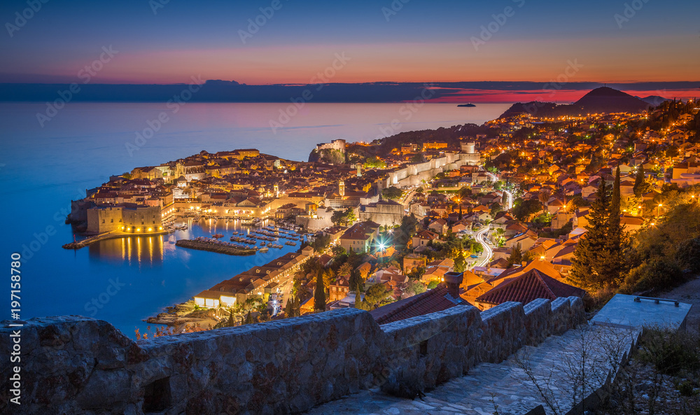 Old town of Dubrovnik at night, Dalmatia, Croatia