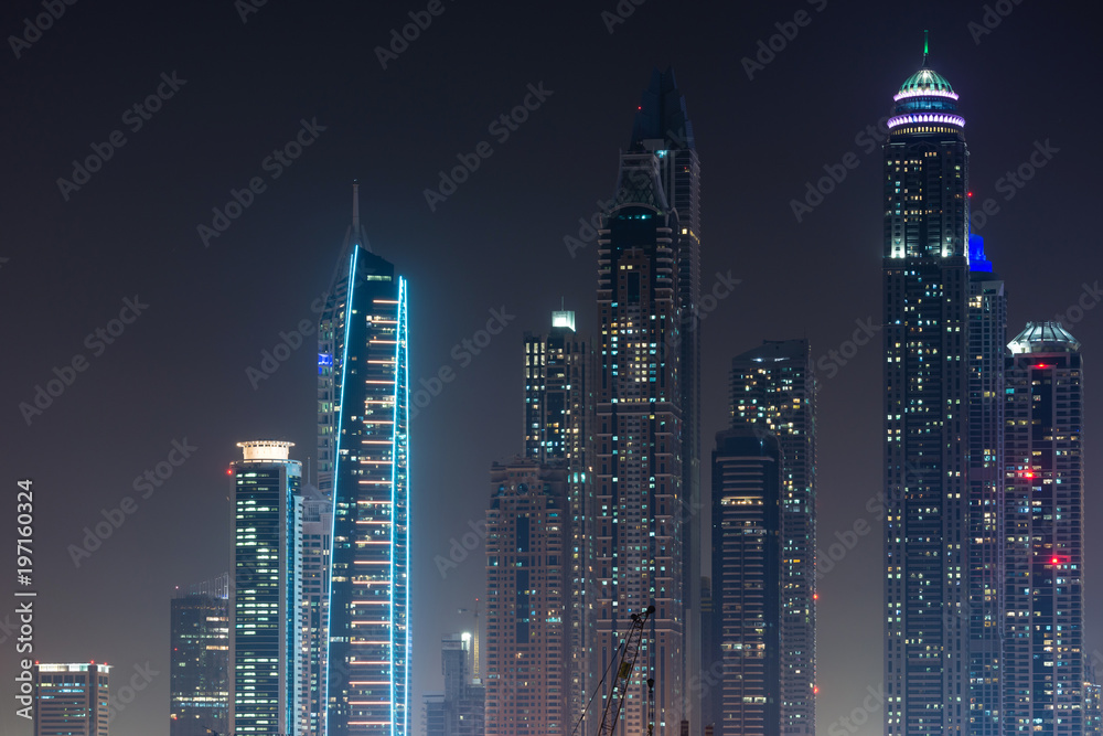 Fototapeta premium Skyline of of Dubai Marina at night, UAE