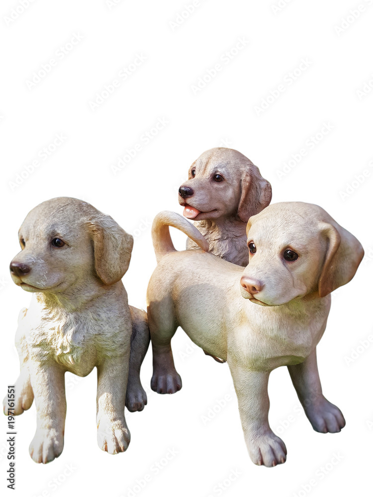 Three dog statue on white isolated background , cliping path