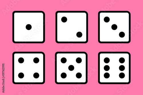 Set of 6 dices on pink background