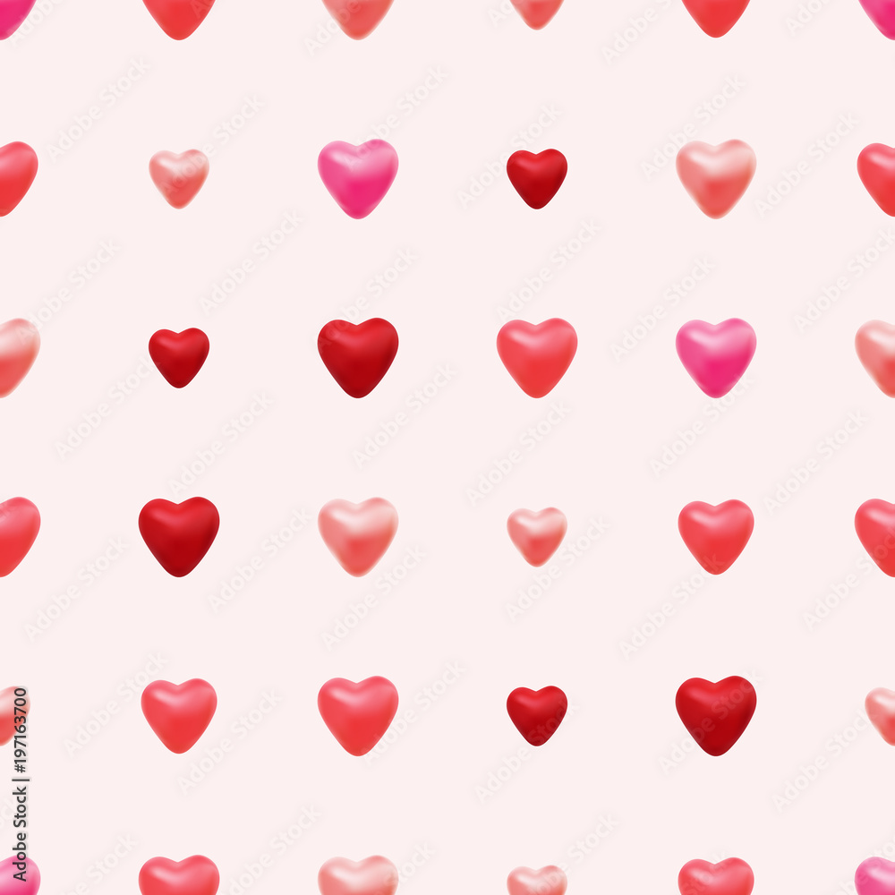 Seamless pattern of 3d hearts. Vector love background. Valentines day design
