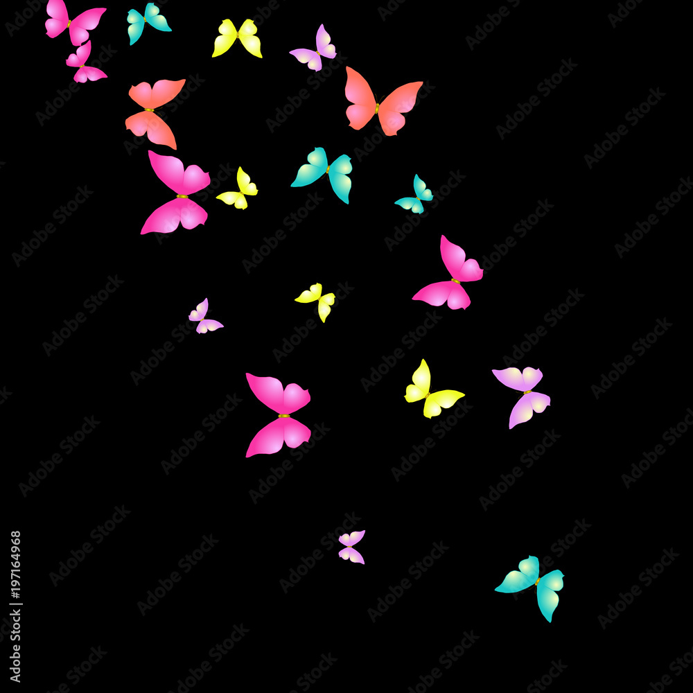 Summer Background with Colorful Butterflies. Simple Feminine Pattern for Card, Invitation, Print. Trendy Decoration with Beautiful Butterfly Silhouettes. Vector Background with Moth