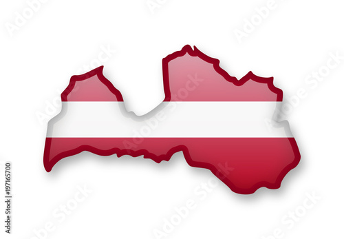 Photo Latvia flag and contour of the country.