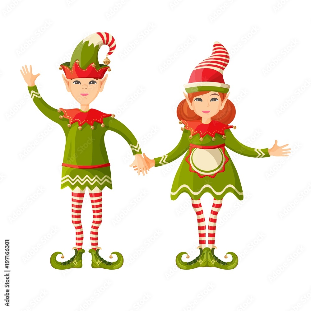 Elf boy and girl holding hands human-shaped supernatural female male Elf boy and girl holding hands human-shaped supernatural female male