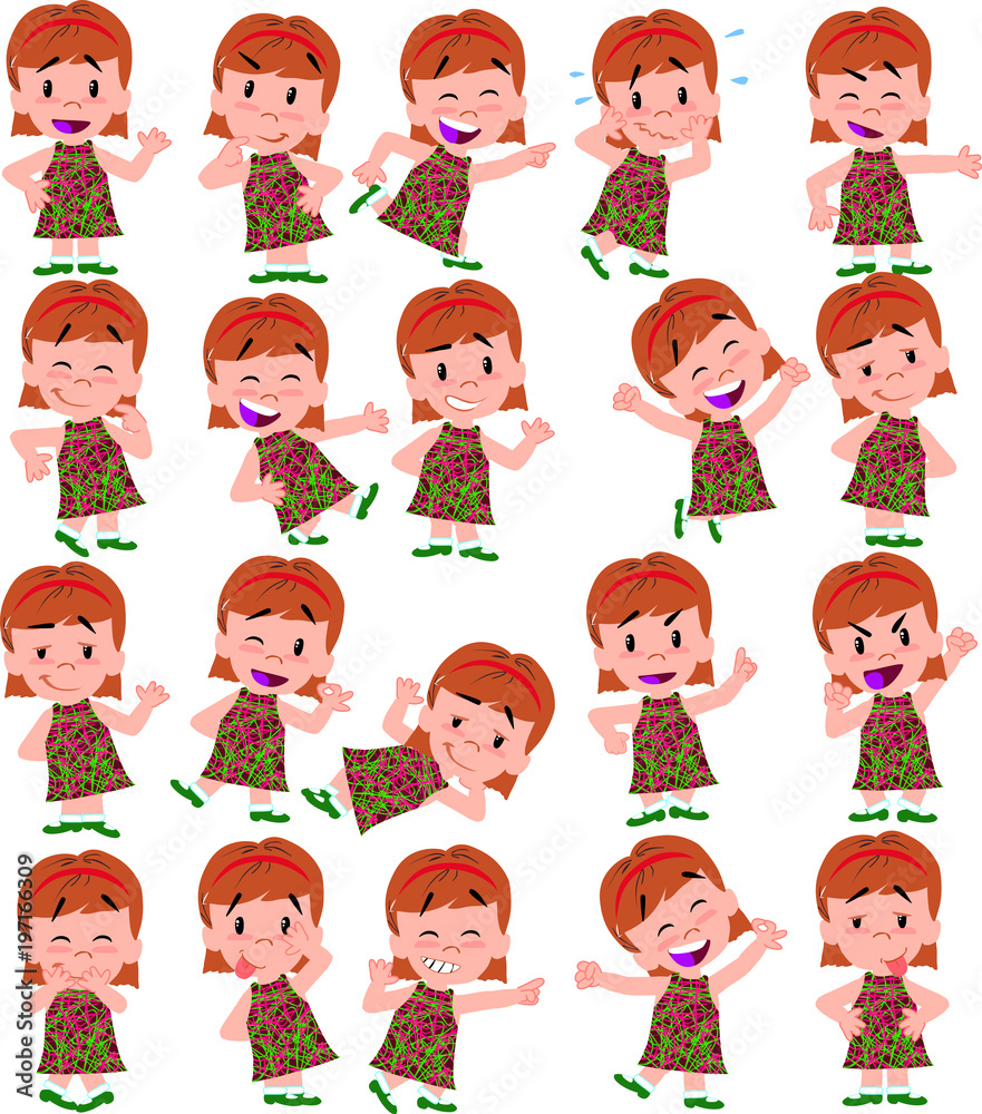 Cartoon character girl. Set with different postures, attitudes and poses, always in positive attitude, doing different activities in vector vector illustrations. Cartoon character girl. Set with different postures, attitudes and poses, always in positive attitude, doing different activities in vector vector illustrations.