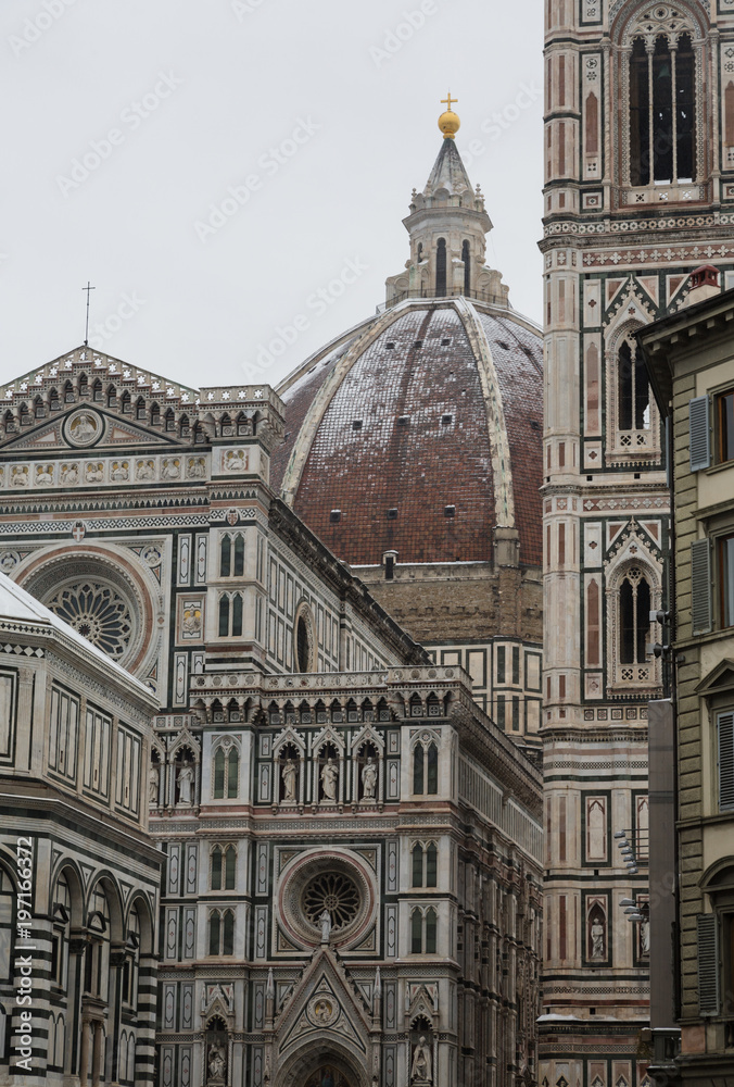 Duomo in Florence under a winter snowy day. 