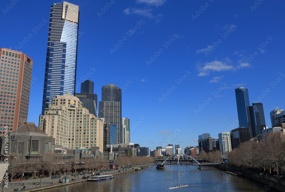 Melbourne cityscape with Yarra river waterfront Australia
