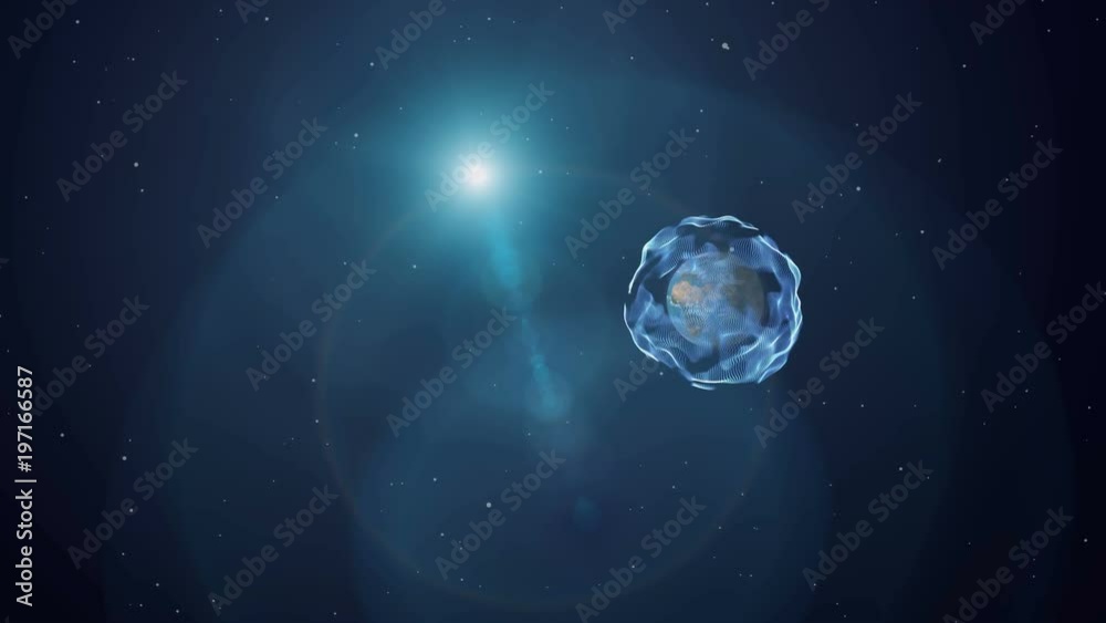 Planet earth in cosmos and science fiction space particles animation. Planet earth in cosmos and science fiction space particles animation.