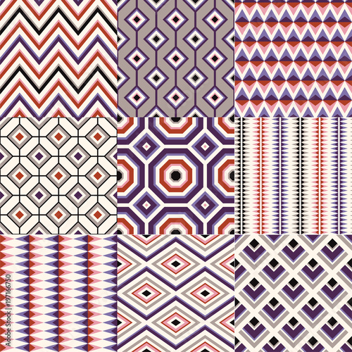 seamless retro geometric tile abstract pattern set
