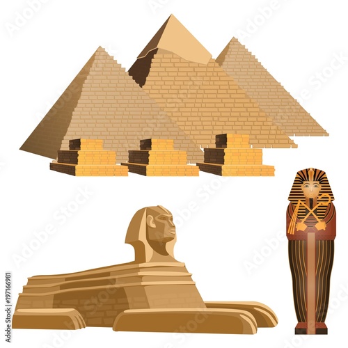 Fotografia Egyptian pyramids, ancient sphinx and sarcophagus of pharaoh
