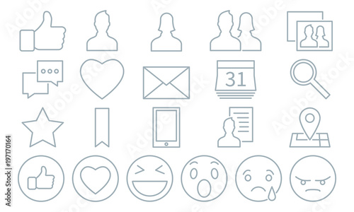 social media thin line icons