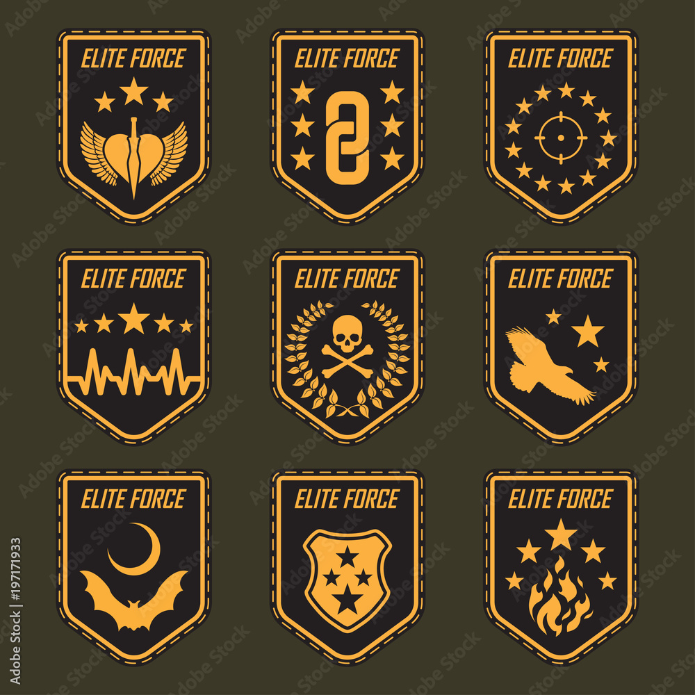 Set of military army badges. Vector illustration