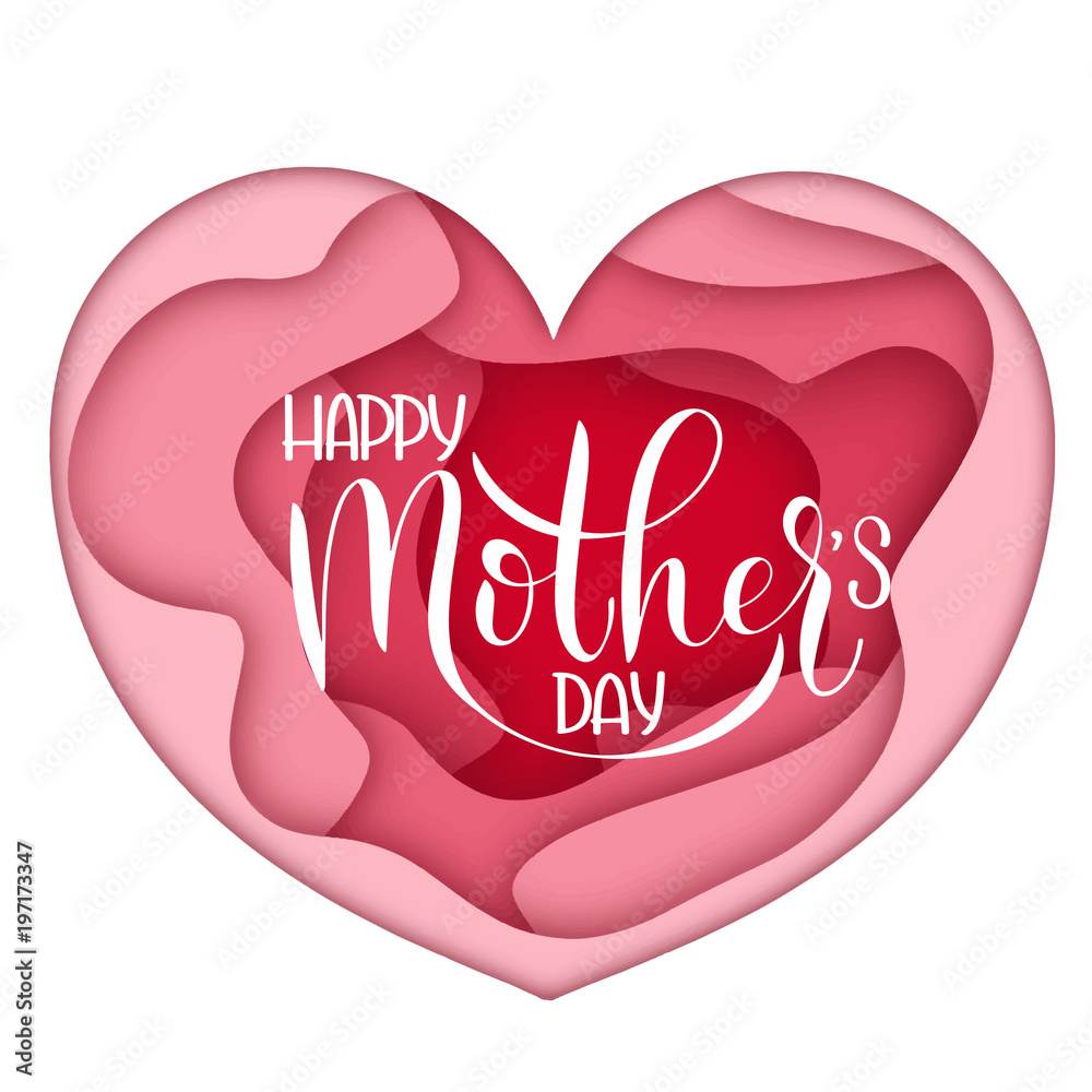 Happy mother Day lettering. Greeting Card Design. Hand Drawn Text on heart background