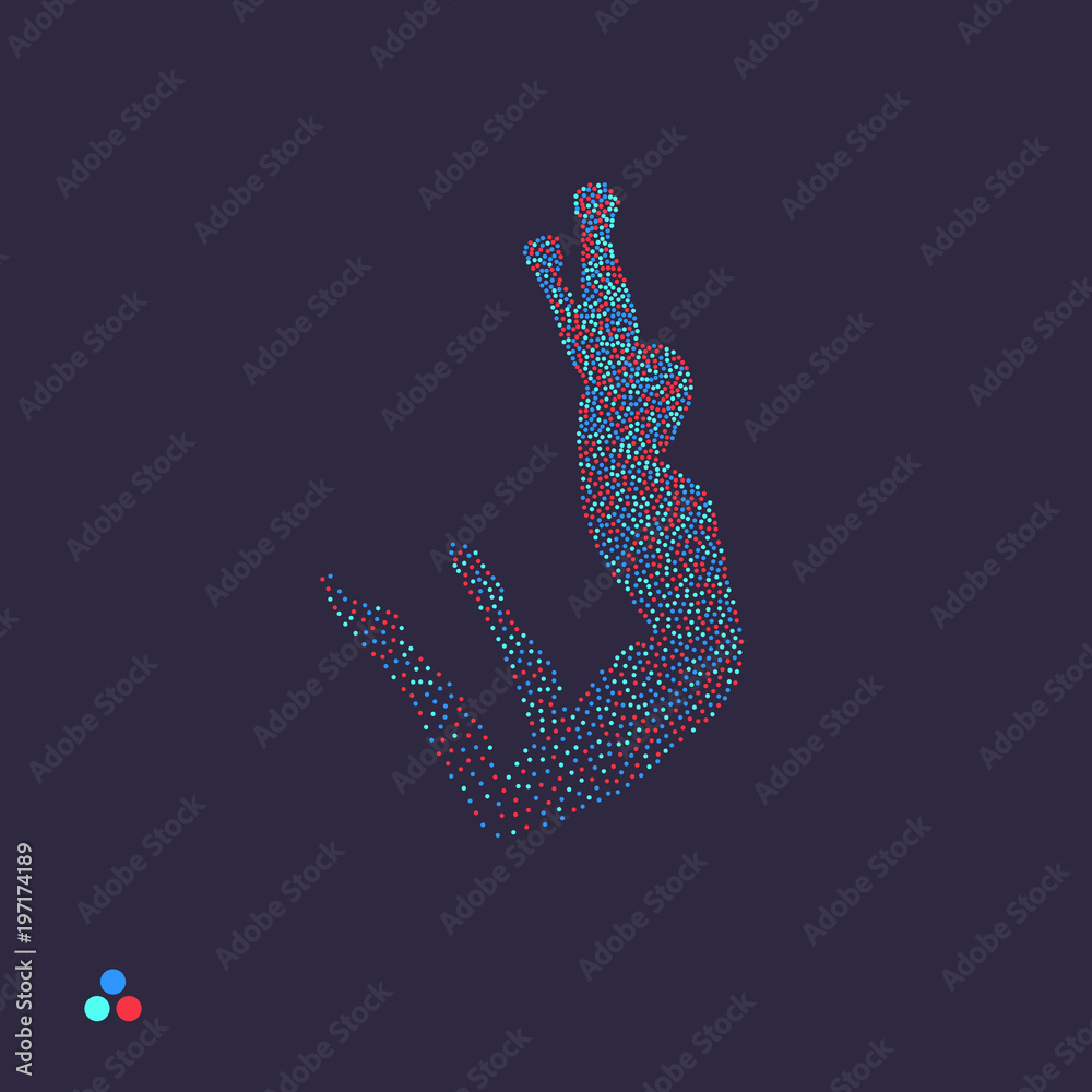 Gymnast. Man is posing and dancing. Dotted silhouette of person. Vector illustration. Gymnast. Man is posing and dancing. Dotted silhouette of person. Vector illustration.