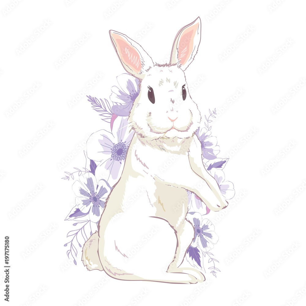 Happy Easter Bunny. Vector illustration for Easter greeting card, invitation with white cute rabbit on sky blue background. Happy Easter Bunny. Vector illustration for Easter greeting card, invitation with white cute rabbit on sky blue background.