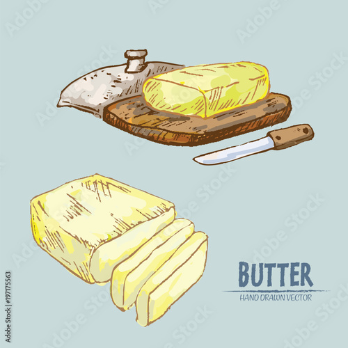 Digital vector detailed line art butter slices