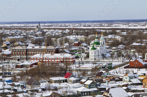 The Church of Tobolsk in the lower village. The temple in honor of Archangel Michael is in the foreground. Tobolsk. Tyumen region. Russia