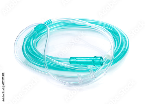 Medical oxygen tube on white background.
